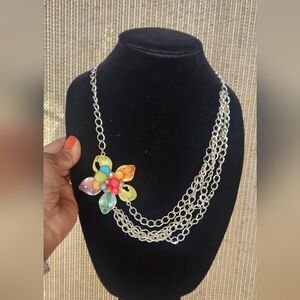 Vintage‎ Signed JJ Floral Necklace Enamel Multicolored  28".